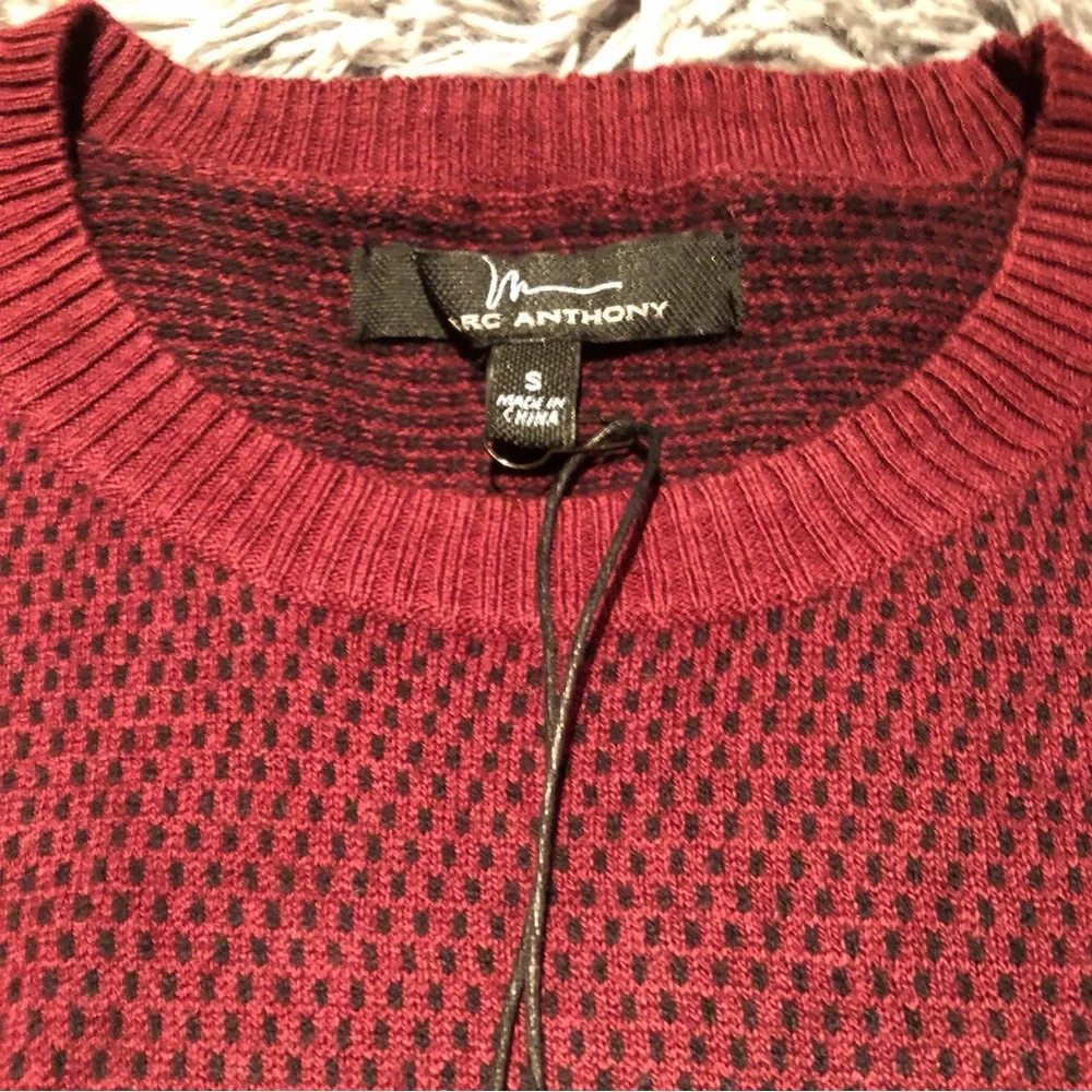 NWT! Marc Anthony Luxury Collection Crewneck Pullover Burgundy & Black Sweater